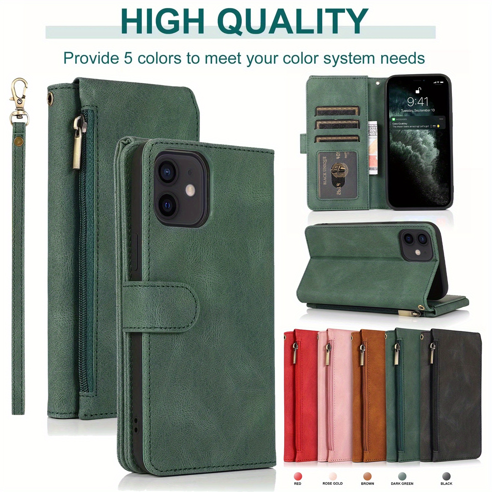 Multi card Zippered Mobile Phone Leather Case Iphone 14 13 Temu