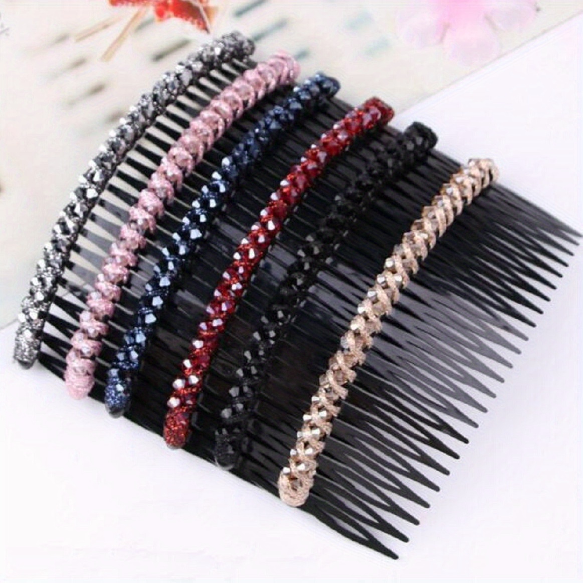 TEMU 6pcs 혼합 색상 24 이빨 반짝이는 라인스톤 삽입 컴 크리스탈 사이드 컴 헤어 클립 여성 소녀를위한