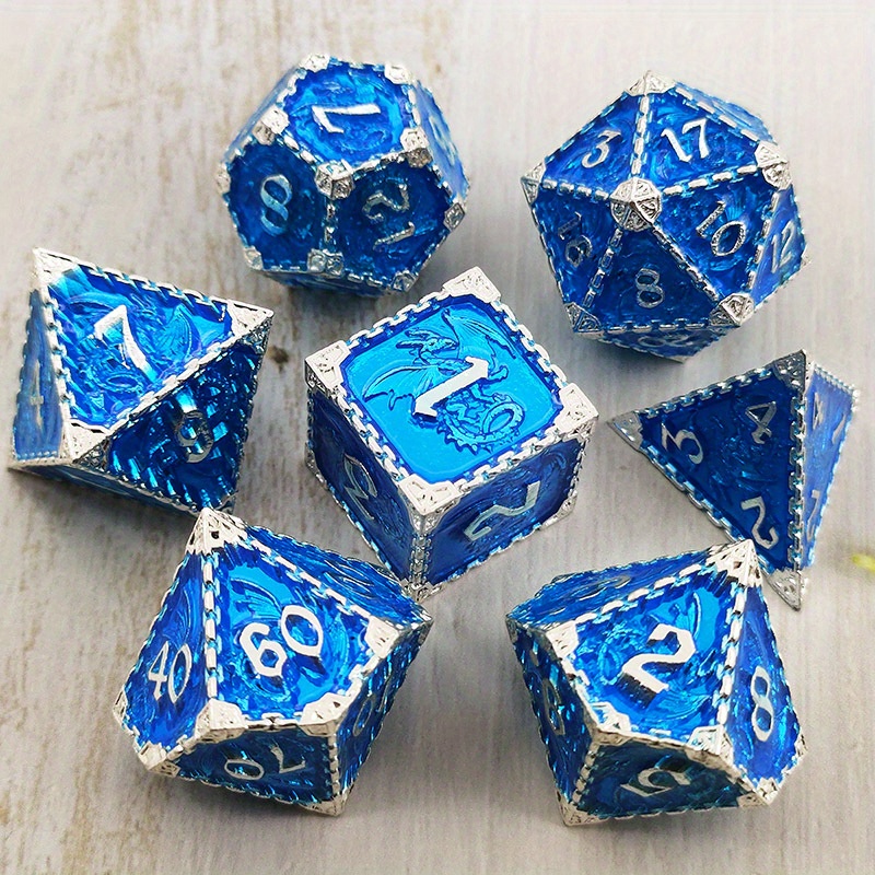  RPG Dice - Metal MTG & DND of D20 Polyhedral Die for Dungeons  and Dragons, Magic The Gathering & More - 20 Sided, Solid Metallic,  Balanced Feel with Smooth Blue Finish