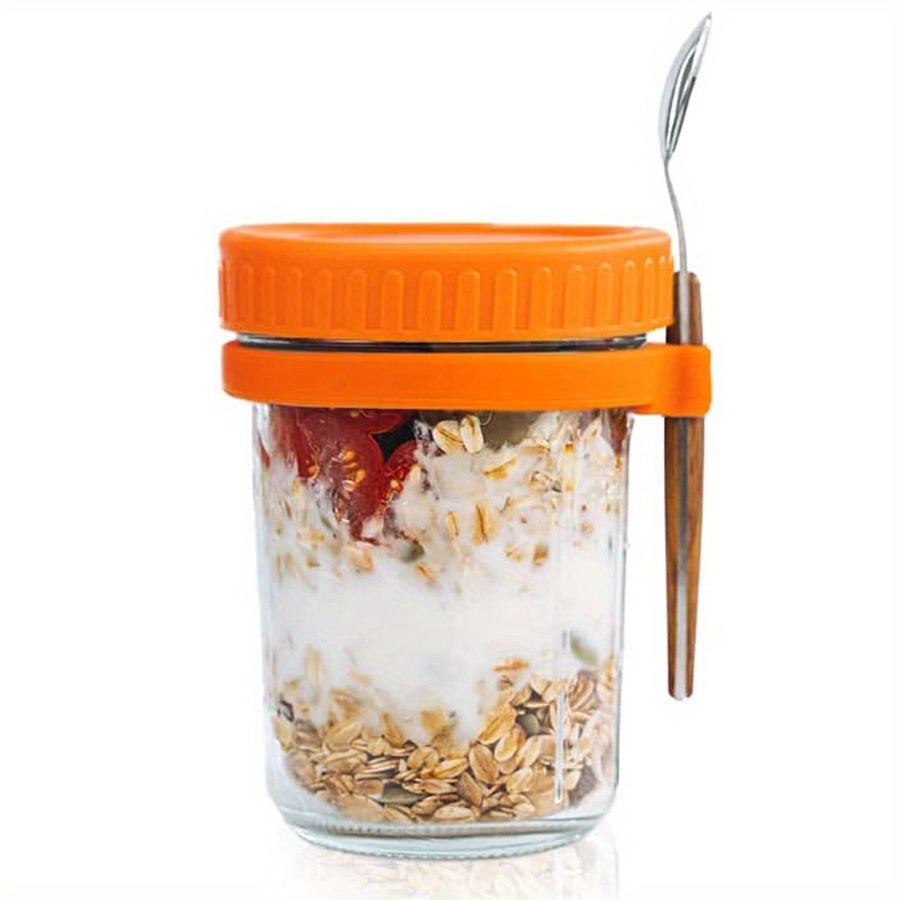 Overnight Oats Container Mason Jar,10 Oz Oatmeal Glass Canning with Lids  and Spoon,Reusable Yogurt Parfait Cup with Wide Mouth Lid and Measurement