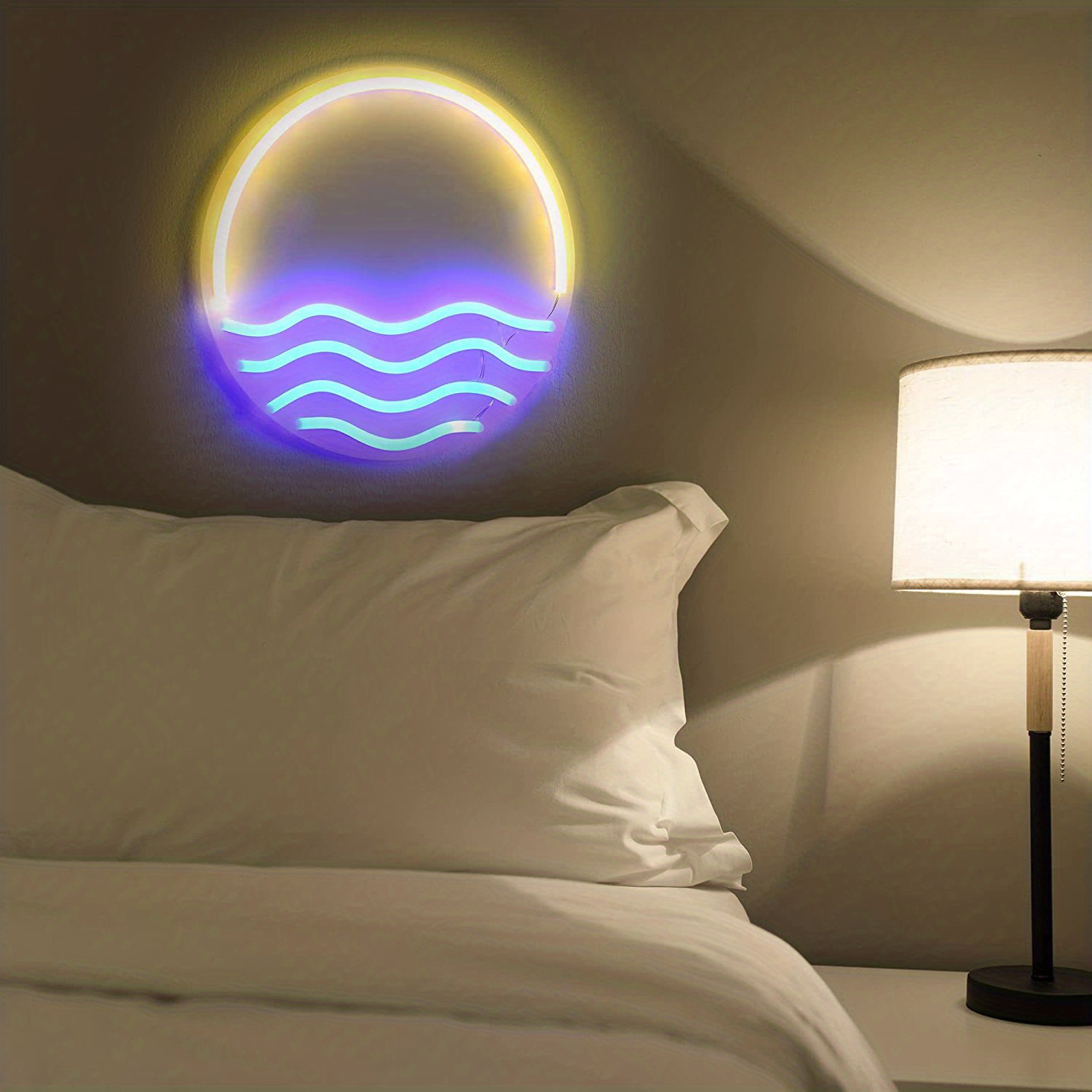 1pc Tropical Sunset & Sea LED-Leuchtreklame, schöne handgefertigte  Wanddekoration, coole Lichter für Schlafzimmer, Wohnzimmer, Küche. Robustes  Acryl