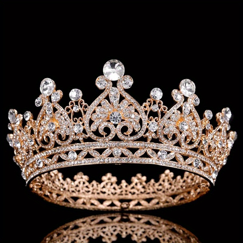 Baroque Luxury Crystal Round Crown Tiara Headband For Women Bride