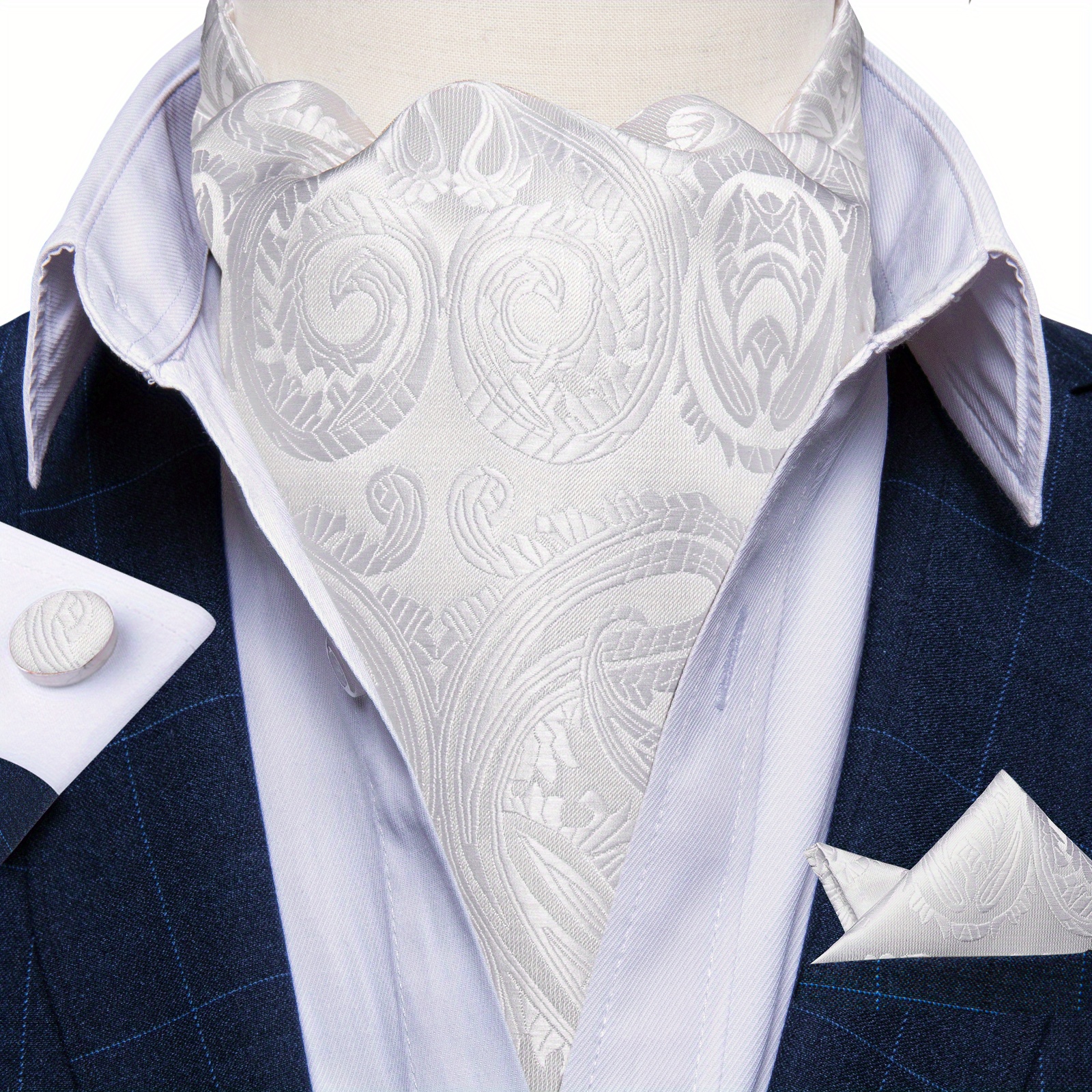  DiBanGu Blue Ascot Ties for Men Cravat Tie and Pocket
