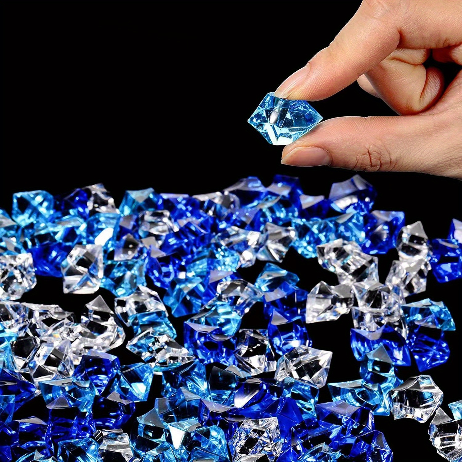 150 pezzi blu acrilico schiacciato ghiaccio rocce , finto cristallo  plastico cubetti di ghiaccio pietre preziose per Vaso , casa decorato ,  tavolo