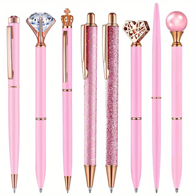 Bremorou Set di 6 penne a sfera a sfera in oro rosa, per donne, in oro rosa,  con brillantini, bella penna a sfera in metallo, per ufficio, casa (rosa) :  : Cancelleria