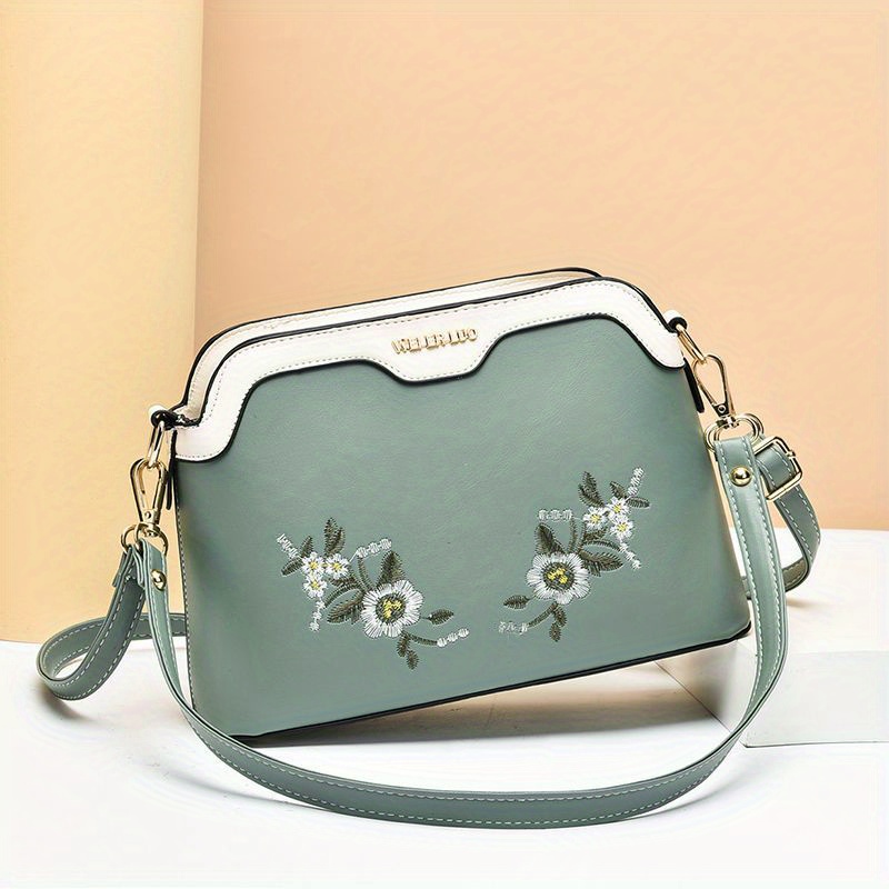 Floral Embroidery Crossbody Bag, Women's Colorblock Handbag