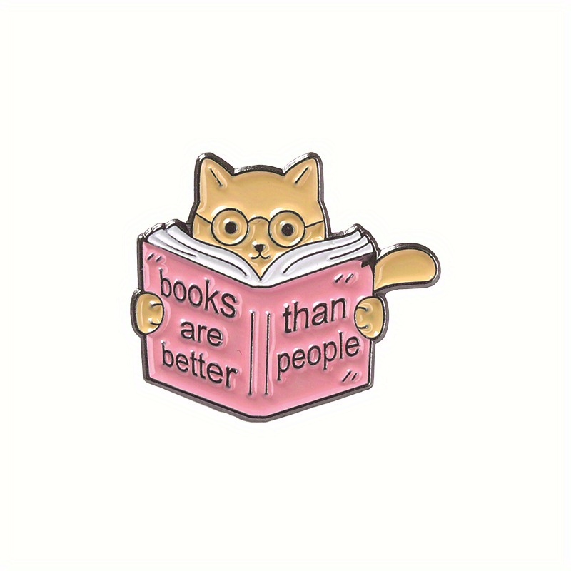 Image of Flixblany Cute Reading Enamel Pin - "books Are Better Than People" Design, Cartoon- Lover Badge Brooch For Denim And More