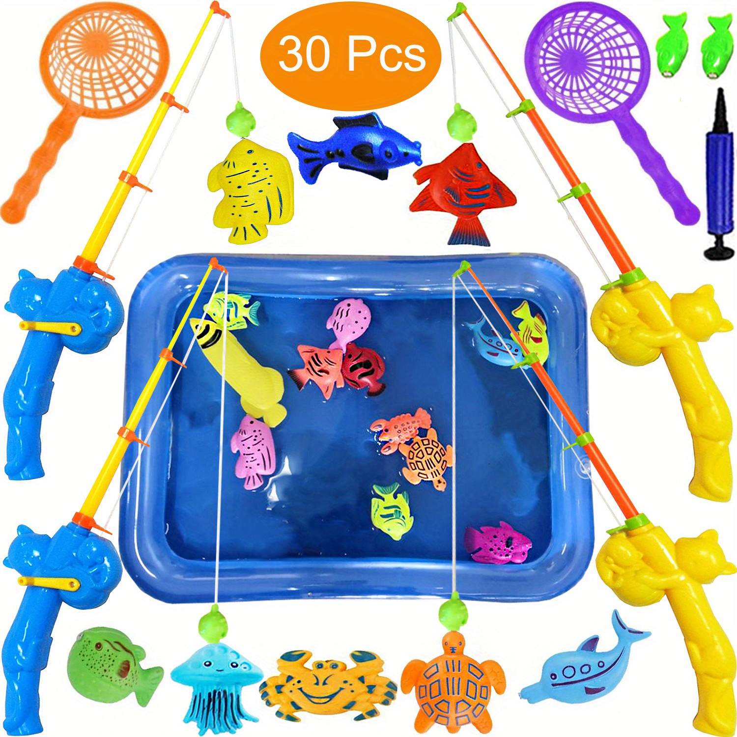 Kiditos Magnetic Fishing Toys Game Set with 4 Bathtub Tub Toys, Water Table  Fish, Swimming Pool Toy, Colorful Ocean Sea Animals, Fishing Pole Rod Net,  Fishing Game for Toddler Kids Age 3