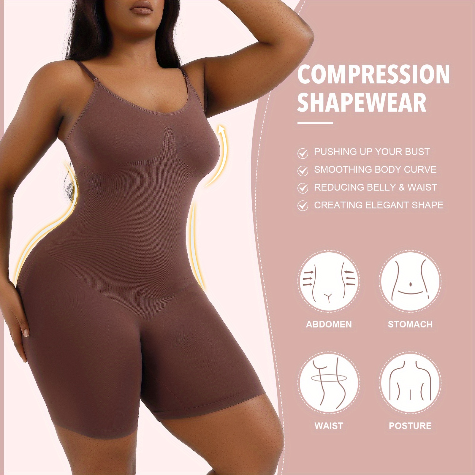 Plus Size Casual Shapewear, Women's Plus Plain Tummy Control Fitness  Shapewear