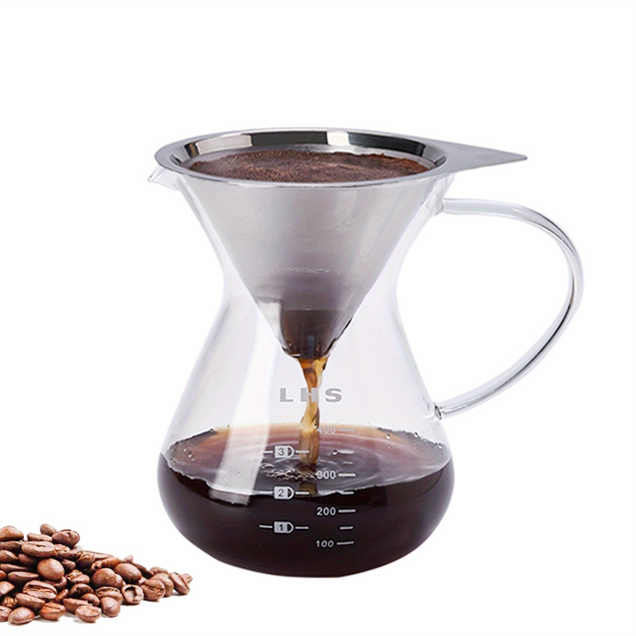 Pour Over Coffee Maker Paperless Glass Carafe with Stainless Steel