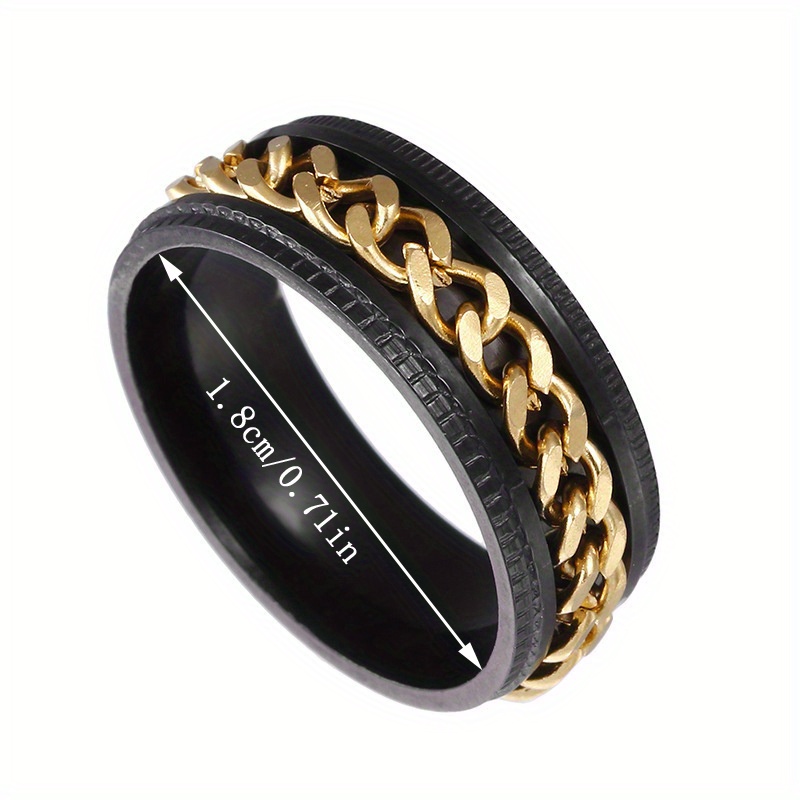 Gold Stainless Steel Chain Ring and Colored Resin Beads, Black