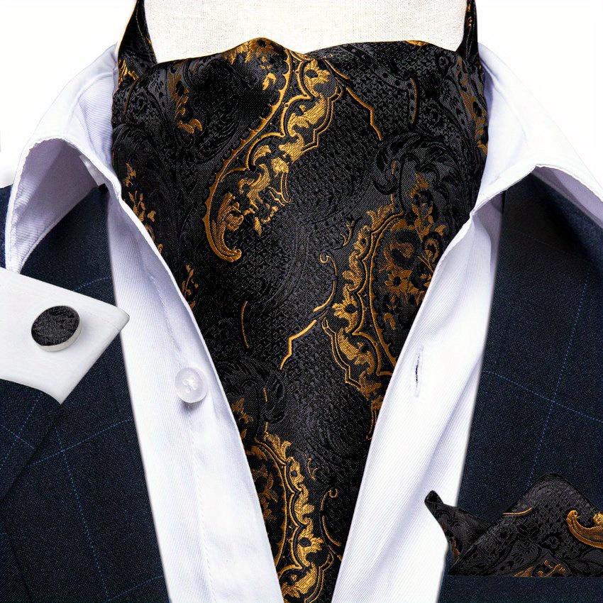 DiBanGu White Ascot Ties for Men Paisley Cravat for Men 100% Silk