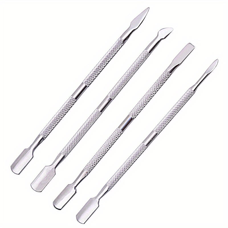 Set Of 4 Stainless Steel Double-ended Cuticle Pushers For Removing Dead Skin, Cleaning, And Nail