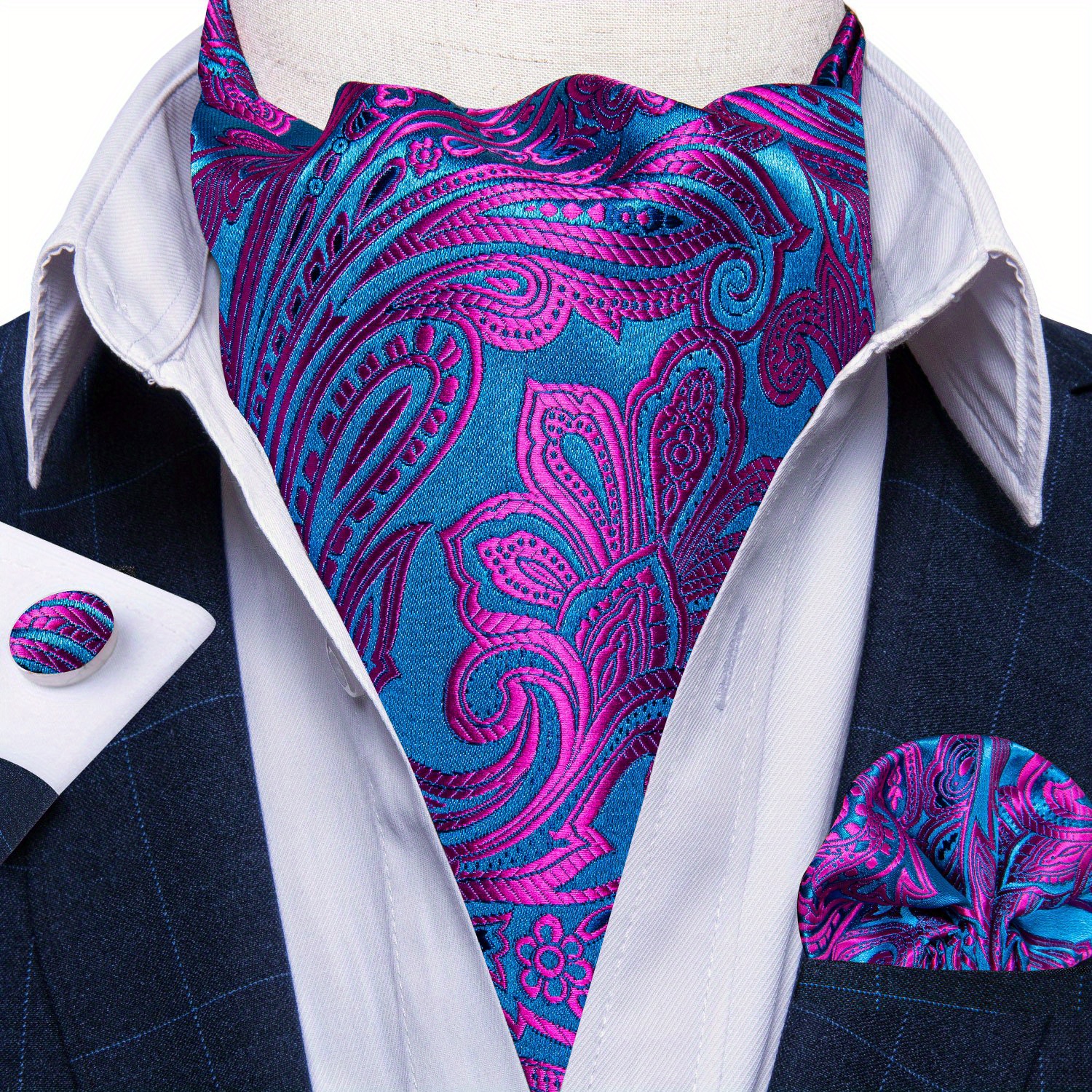 Dibangu Mens Cravat Self Tie Jacquard Woven Paisley Ascot Tie And Pocket  Square Cufflinks Set Formal Casual, Buy More, Save More