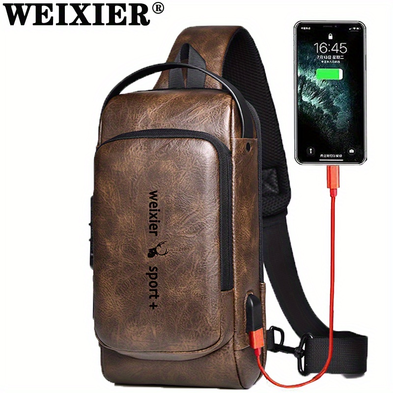 Men's Bag Shoulder Bag Multi-Functional Sport Diagonal Hanging Sling Bag  With USB Charging Port