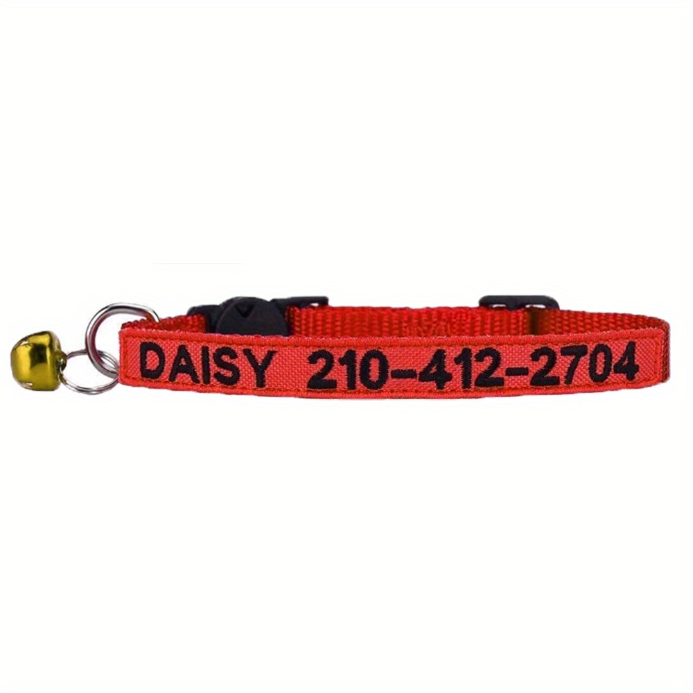 TEMU Personalized Embroidered Cat Collar With Custom Name, Phone Number & Bell - Embroidered Id Tag, Nylon Cat Collars Suitable For /outdoor Use,