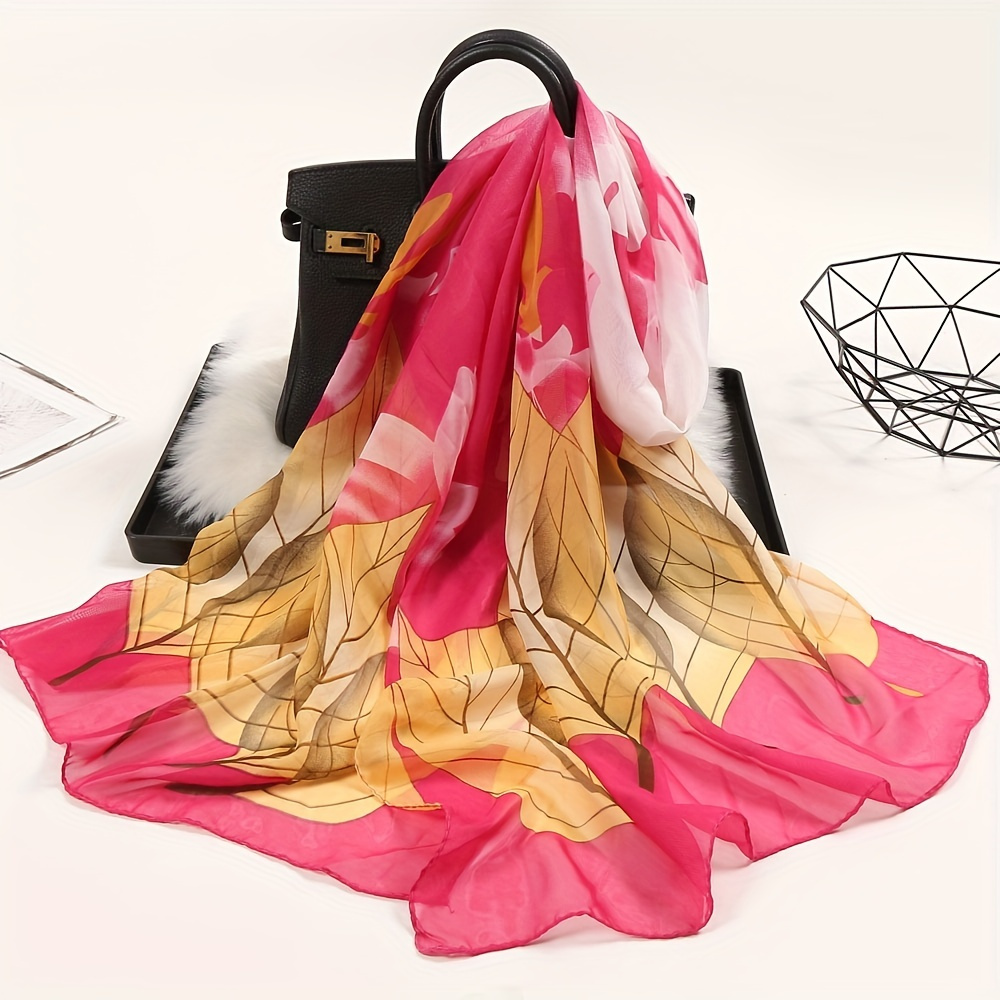 Chiffon Scarf Big Leaf Flower Print Boho Shawl Beach Towel