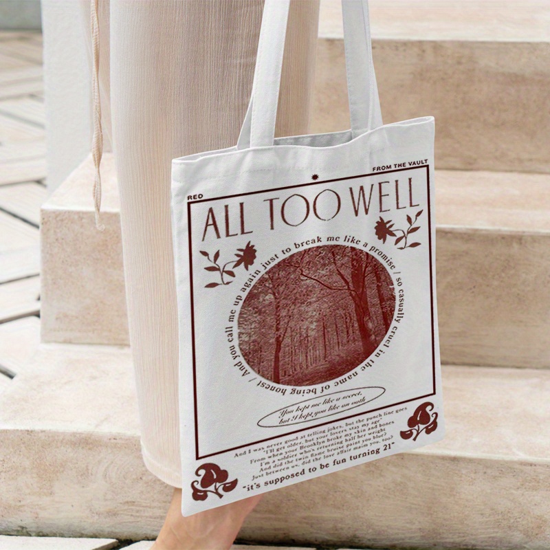 All Too Well Pattern Tote Bag, Letter Print Canvas Shoulder Bag, Music  Concert Essential, Gifts For Music Lovers - Temu New Zealand