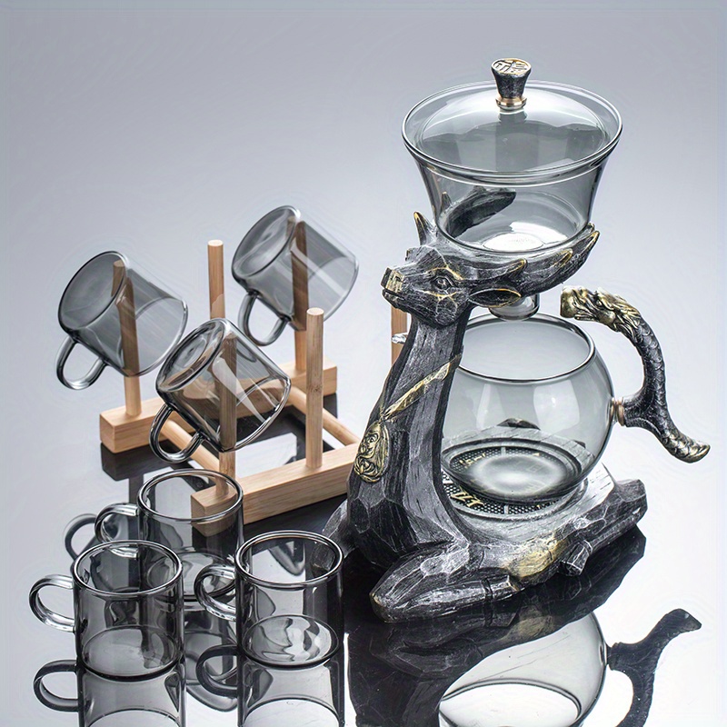 Lazy Kungfu Glass Tea Set Magnetic Water Diversion Rotating - Temu