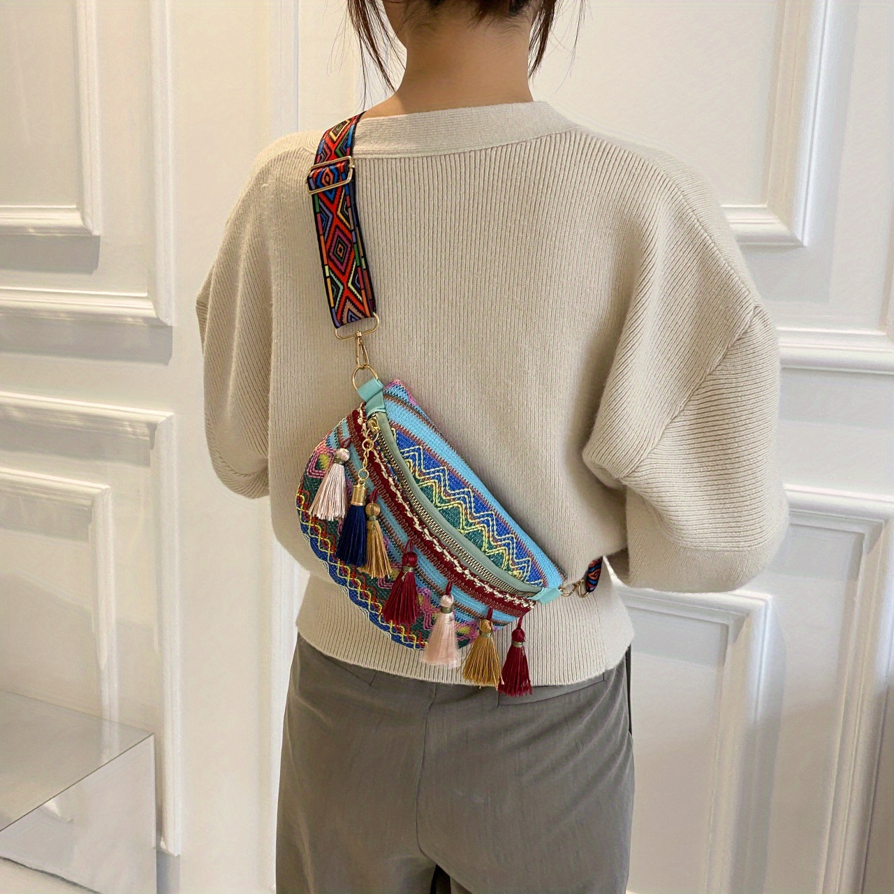 Elegant Geometric Pattern Women's Waist Bag