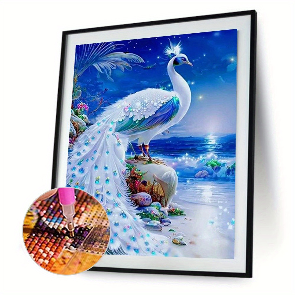 White Peacock Artificial Diamond Painting, 5d Artificial Diamond Art Kits  For Adults Beginners, Diy Full Drill White Peacock Flower Artificial  Diamond Dot Art Craft Kits For Wall Hanging Home Decor Gifts 