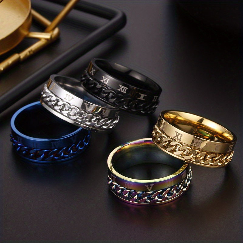 Golden Men's Numerals Spinner Chain Ring