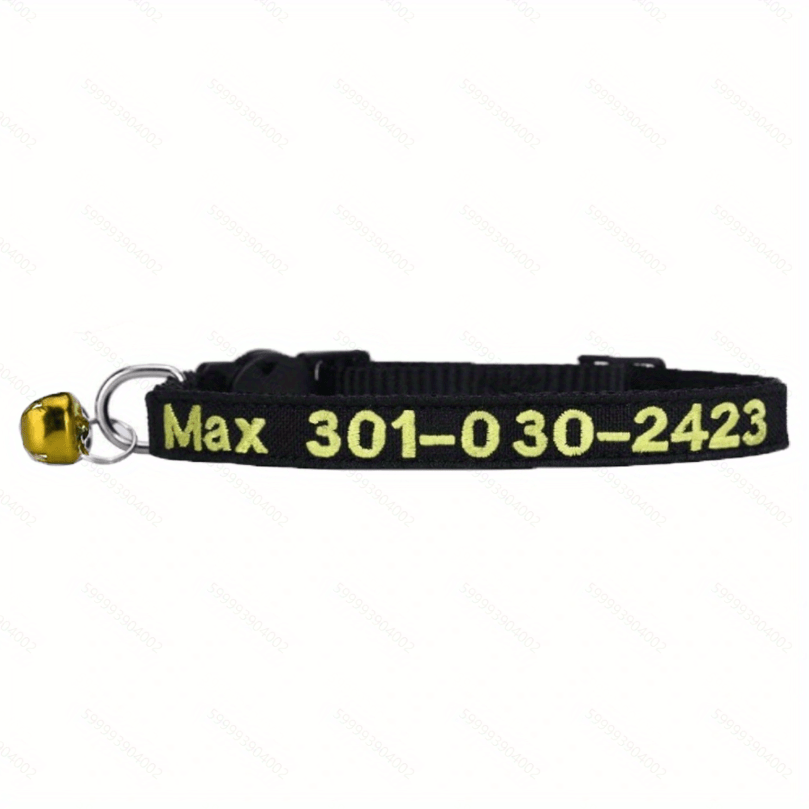 TEMU Personalized Embroidered Cat Collar With Custom Name, Phone Number & Bell - Embroidered Id Tag, Nylon Cat Collars Suitable For /outdoor Use,