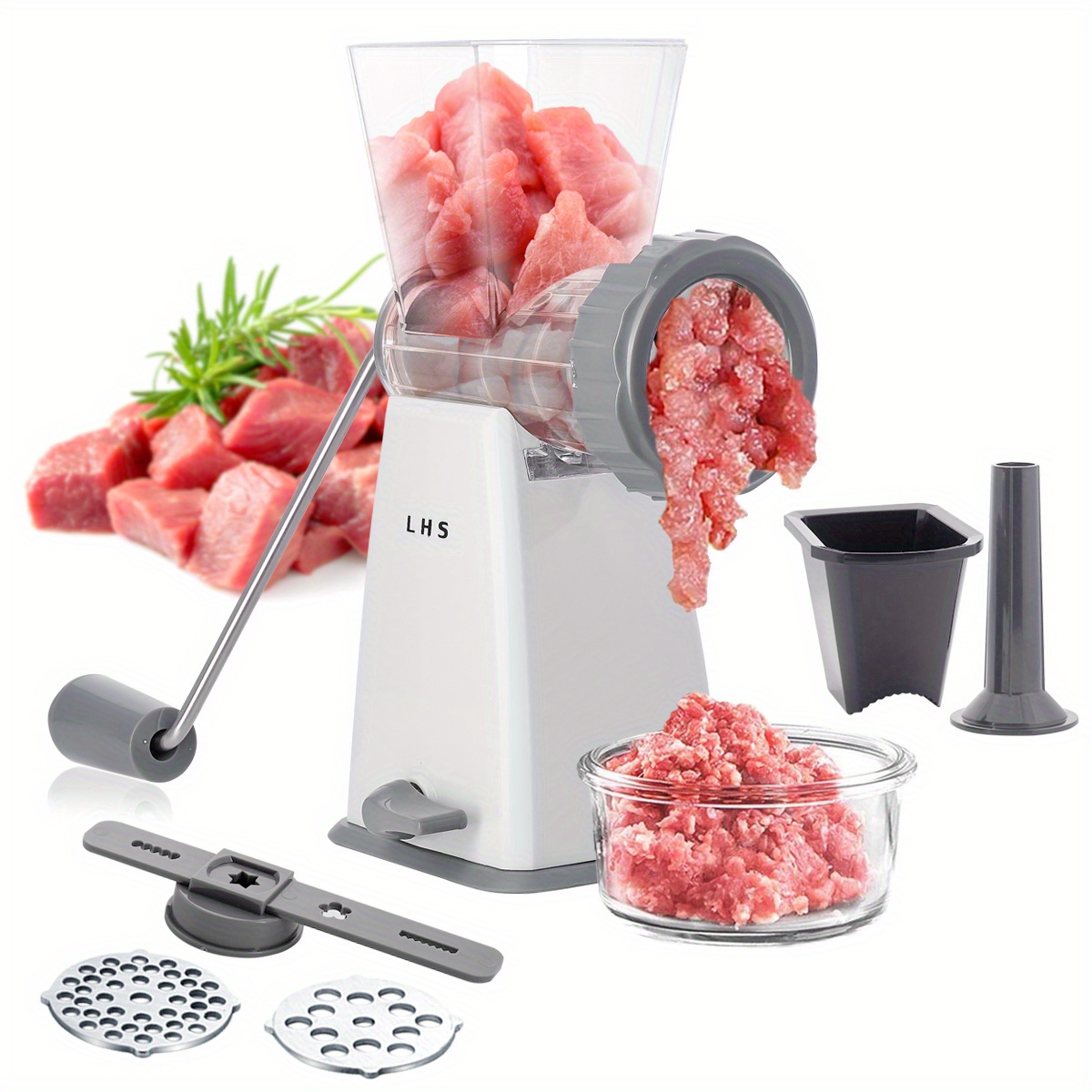 LHS Manual Meat Grinder, Heavy Duty Meat Mincer Sausage Stuffer, 3-in-1  Hand Grinder with Stainless Steel Blades for Meat, Sausage, Cookies, Easy  to