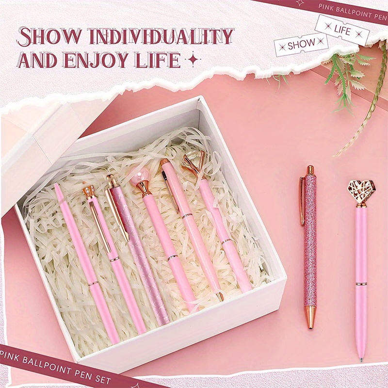 UPIHO 10pcs Rose Gold Ballpoint Pen Set, Cute Pens for Women,Cute Office Supplies for Women Desk,School Supplies, Fancy Pens Pink Pens for Wedding