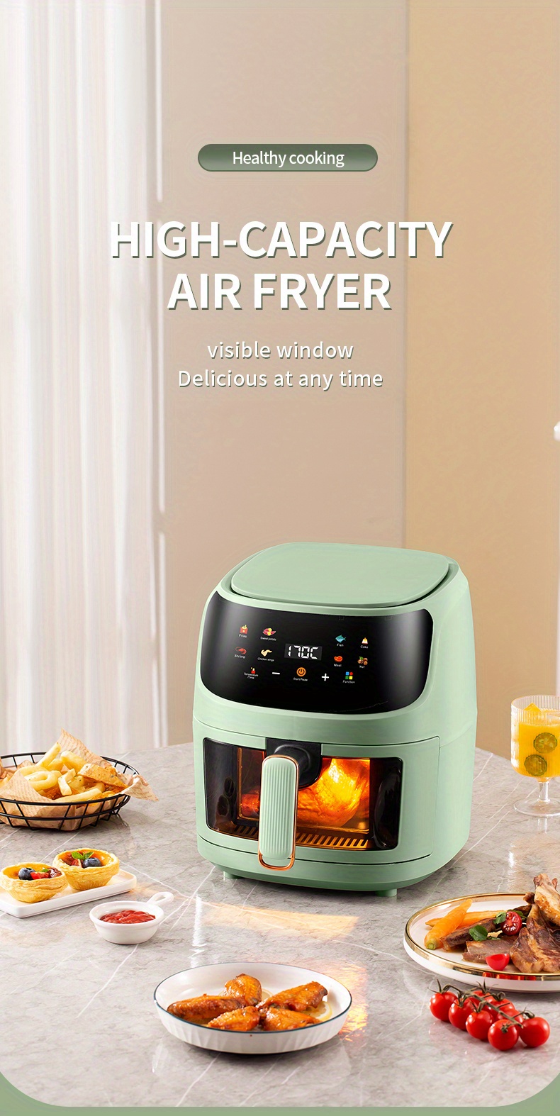 5l 110v visual air fryer household electric hot pot oil free electric fryer automatic large capacity smart french fries machine oven 1400w details 0