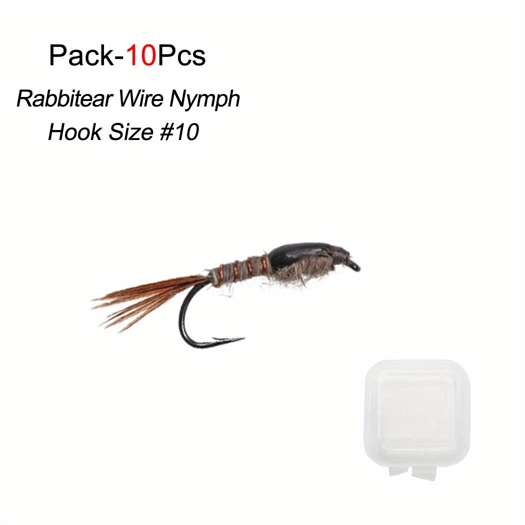 5/10pcs Tungsten Rabbit Ear Nymph Flies - Fast Sinking Trout Fly Fishing  Lures #10
