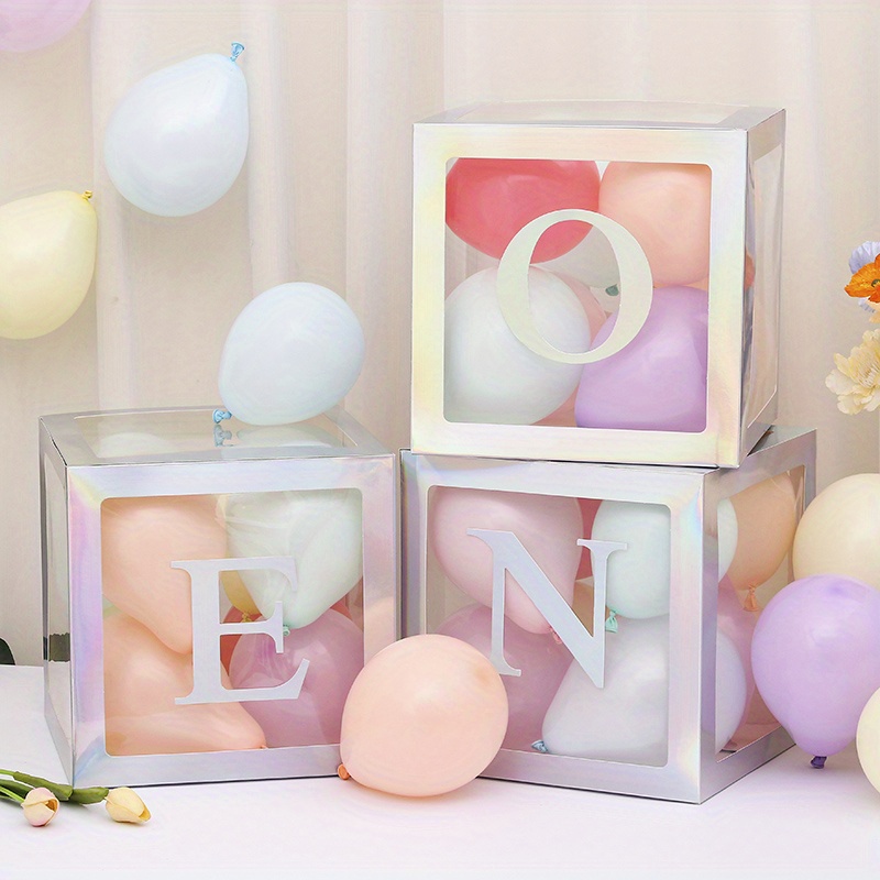 ONE Balloon Boxes for 1st Birthday, 3 Clear Block Cubes with