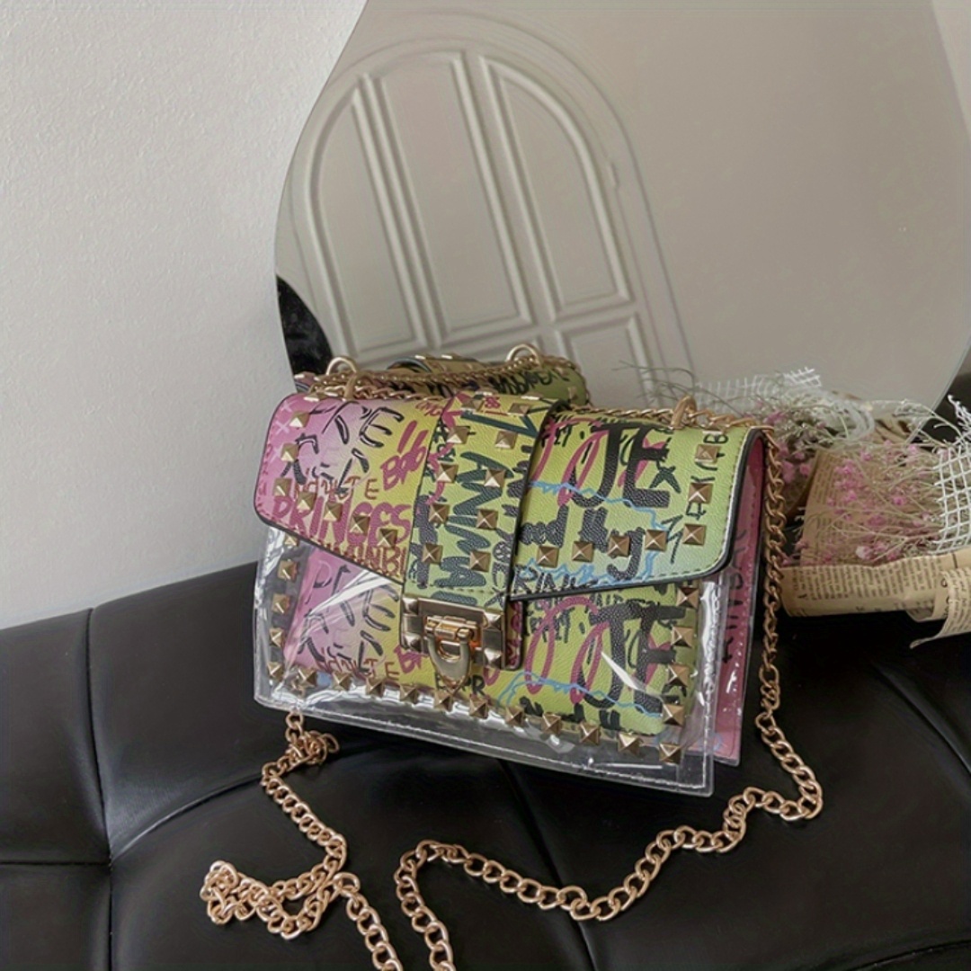 Graffiti Handbags For Women, Trendy Chain Crossbody Bag, Small