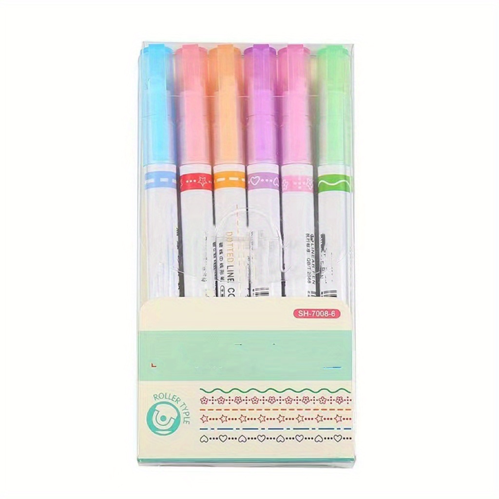 Twin Double Line Colored Pen - Set of 6