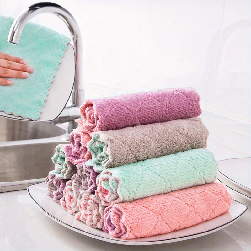 Microfiber Dish Cloths, Super Absorbent Dishwashing Towel, Solid Color  Oblong Plaid Daily Cleaning Rags, Scouring Pads, Kitchen Supplies - Temu
