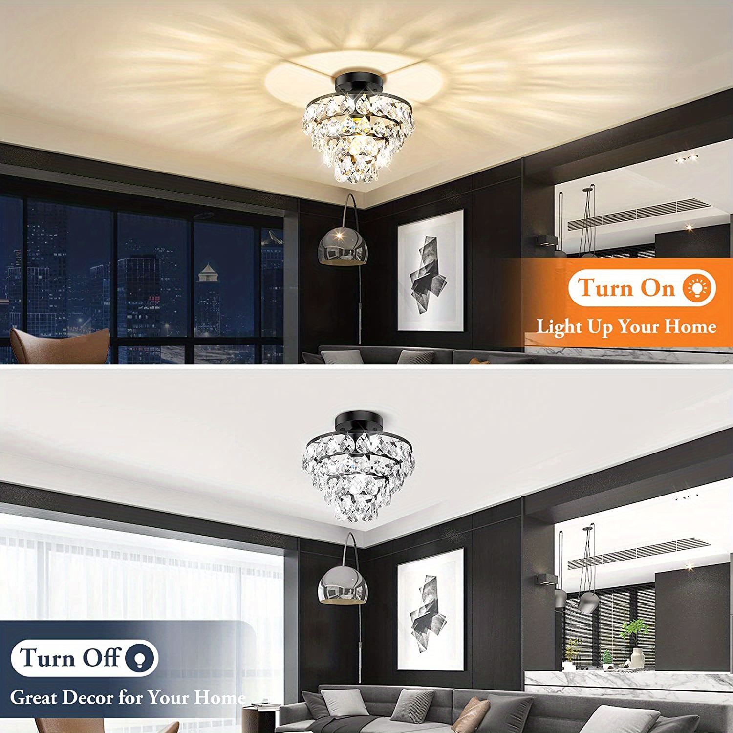 Modern Crystal Ceiling Light Semi Flush Mount Ceiling Light - Temu Italy