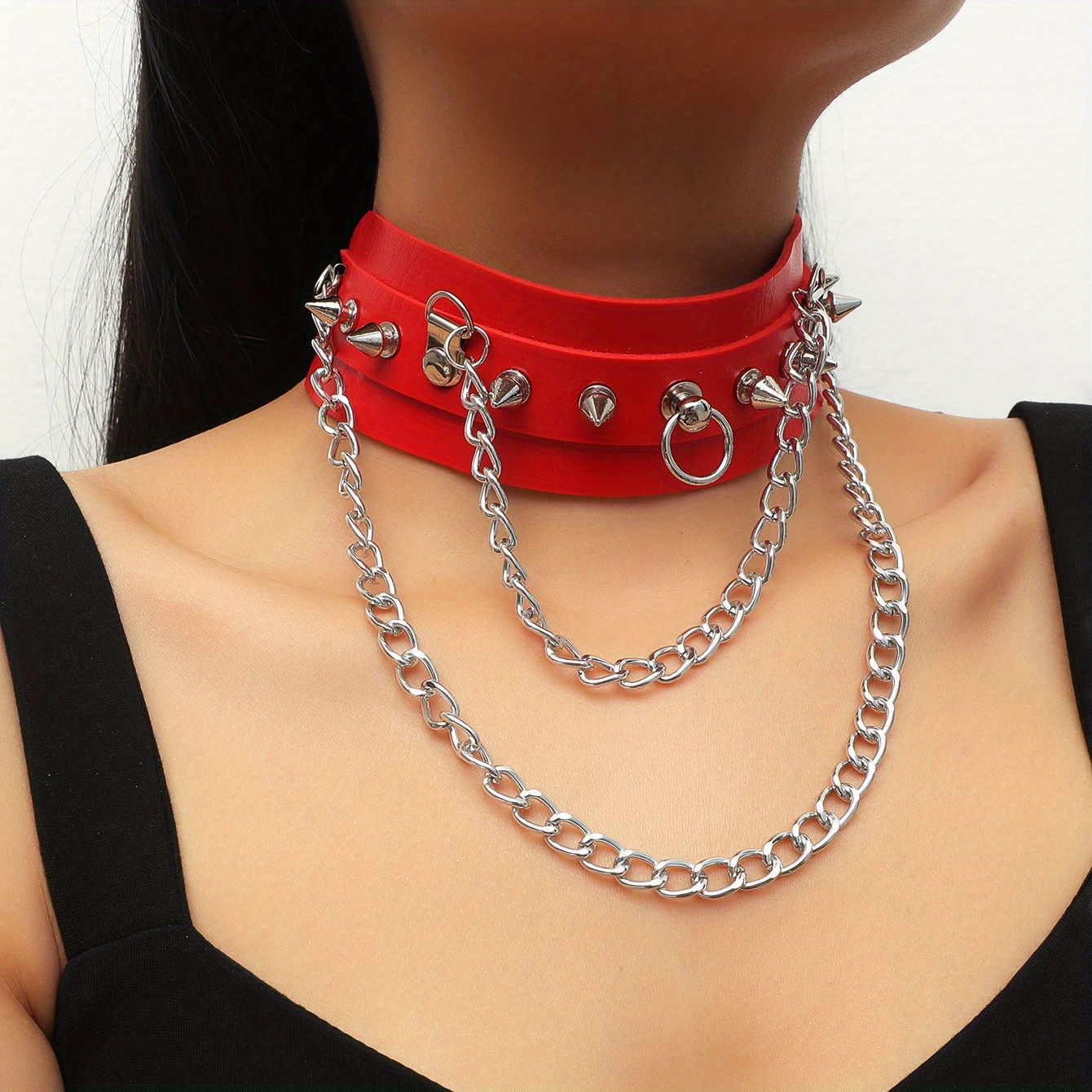 Punk Metal Rings Rivet Hollow Leather Necklace Bar Party Accessories Gothic  Rock Adjustable Circle Collars Choker, Fashion Choker