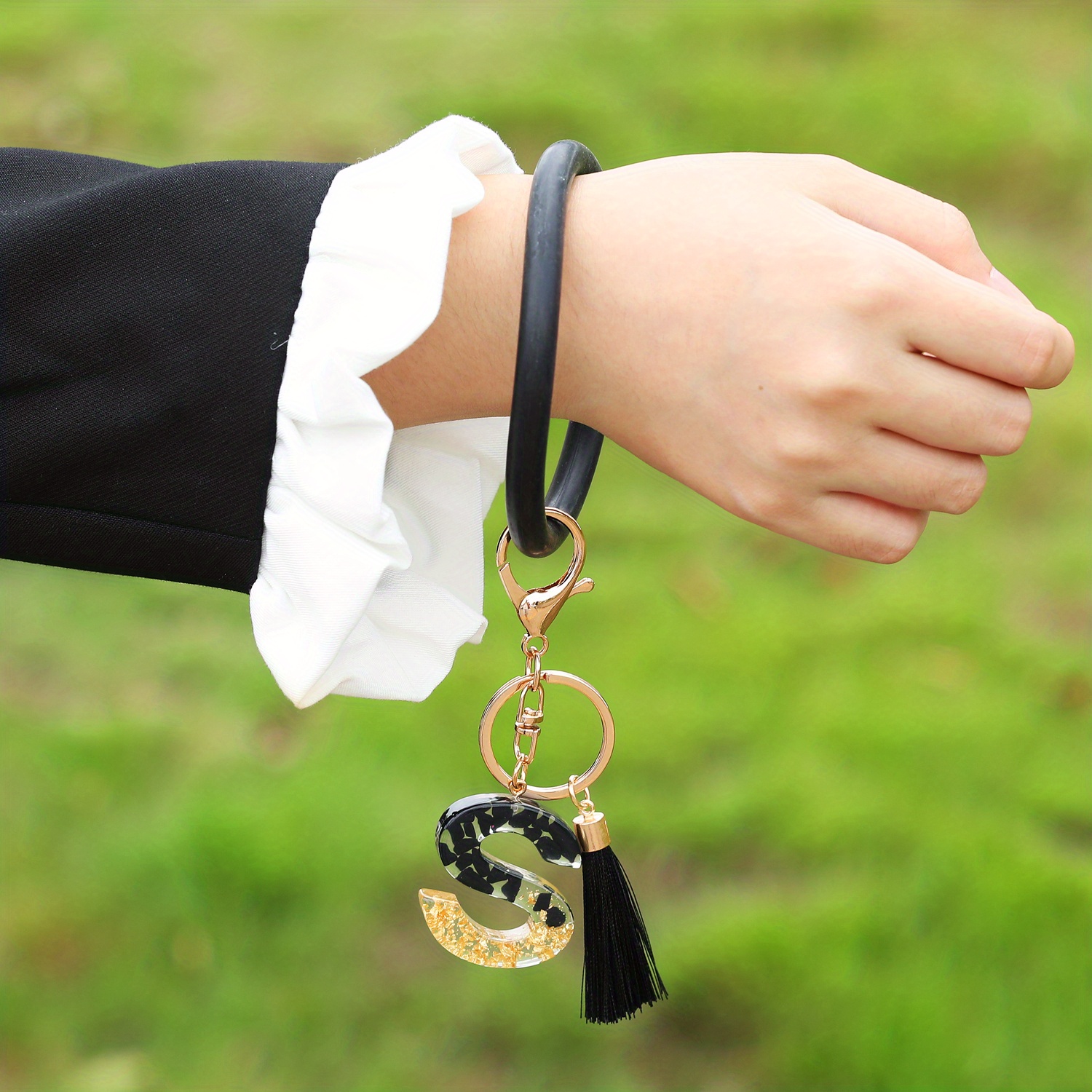 Keychain Key Fob Wristlet | Fabric Wrist Strap for Women (Black Stripe)