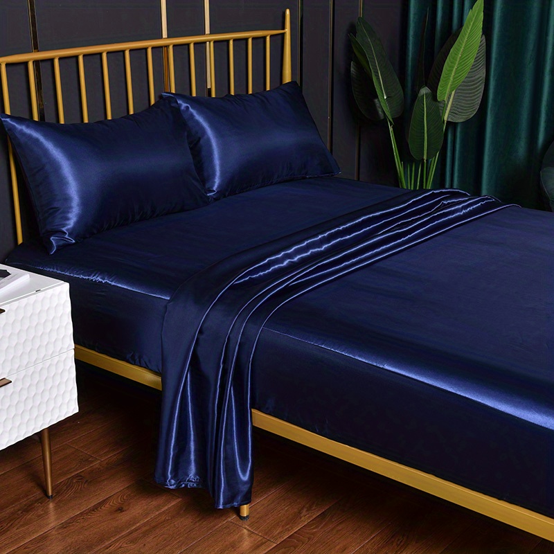  Lujoso juego de sábanas 100% seda satinada, súper suaves,  sedosas, con bolsillos de hasta 16 a 18 pulgadas de profundidad, tamaño de  cama para cuna, color azul rey y liso 