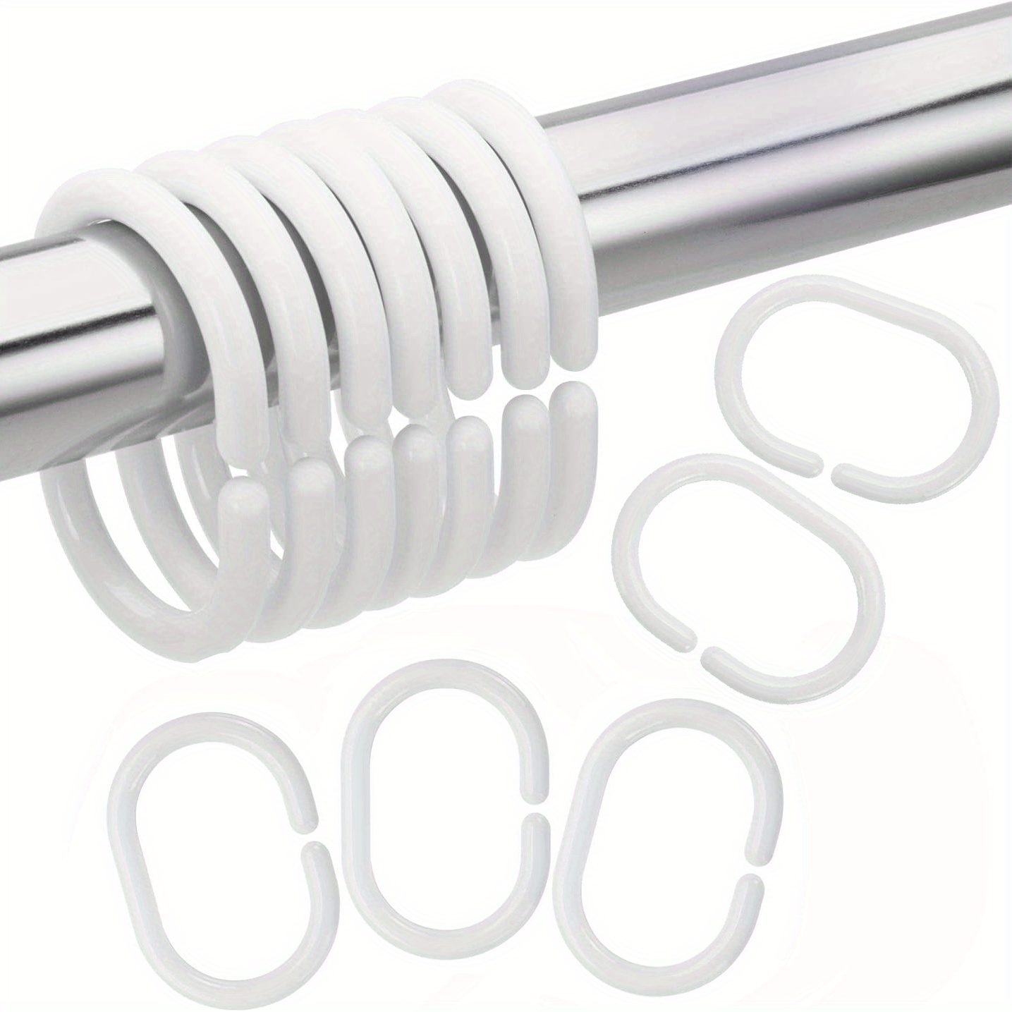 Plastic & Metal Shower Rings for Curtain Bathroom Shower (50pcs)