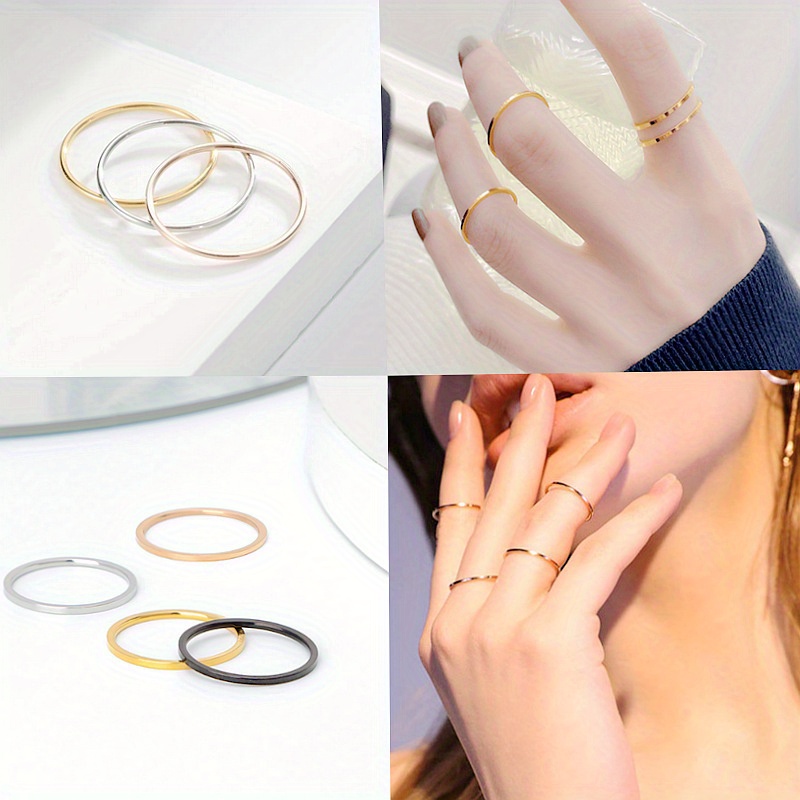 Gold Silver 1mm Steel Ring Couple Simple Wedding Finger Rings