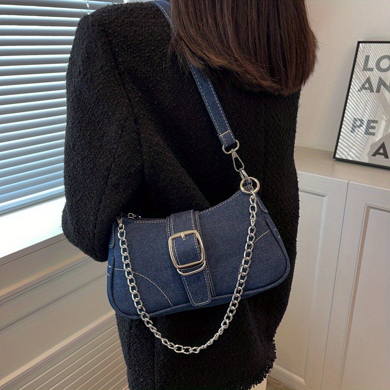 Korean Denim Shoulder Bag Y2K Style Star Decor Female Underarm Bag