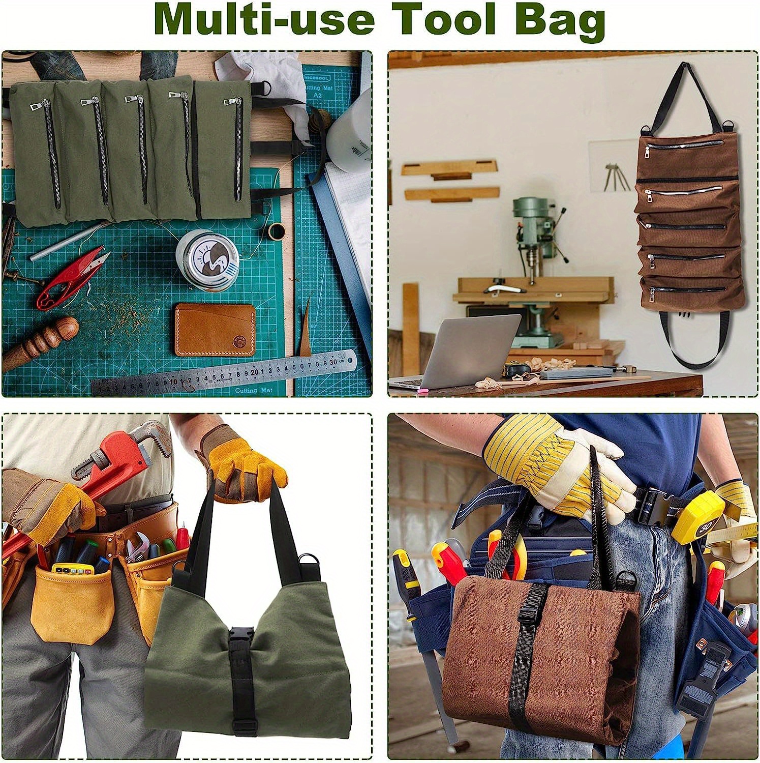 Canvas Tool Bag Storage Fittings Multi Use Roll up Tool Bag Organizer for  Auto