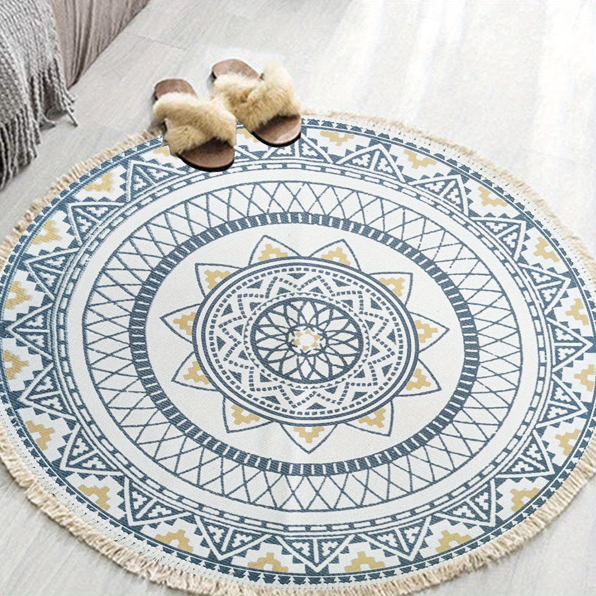 Boho Round Area Rug Vintage Non Slip Throw Floor Mat Handwoven Tassel