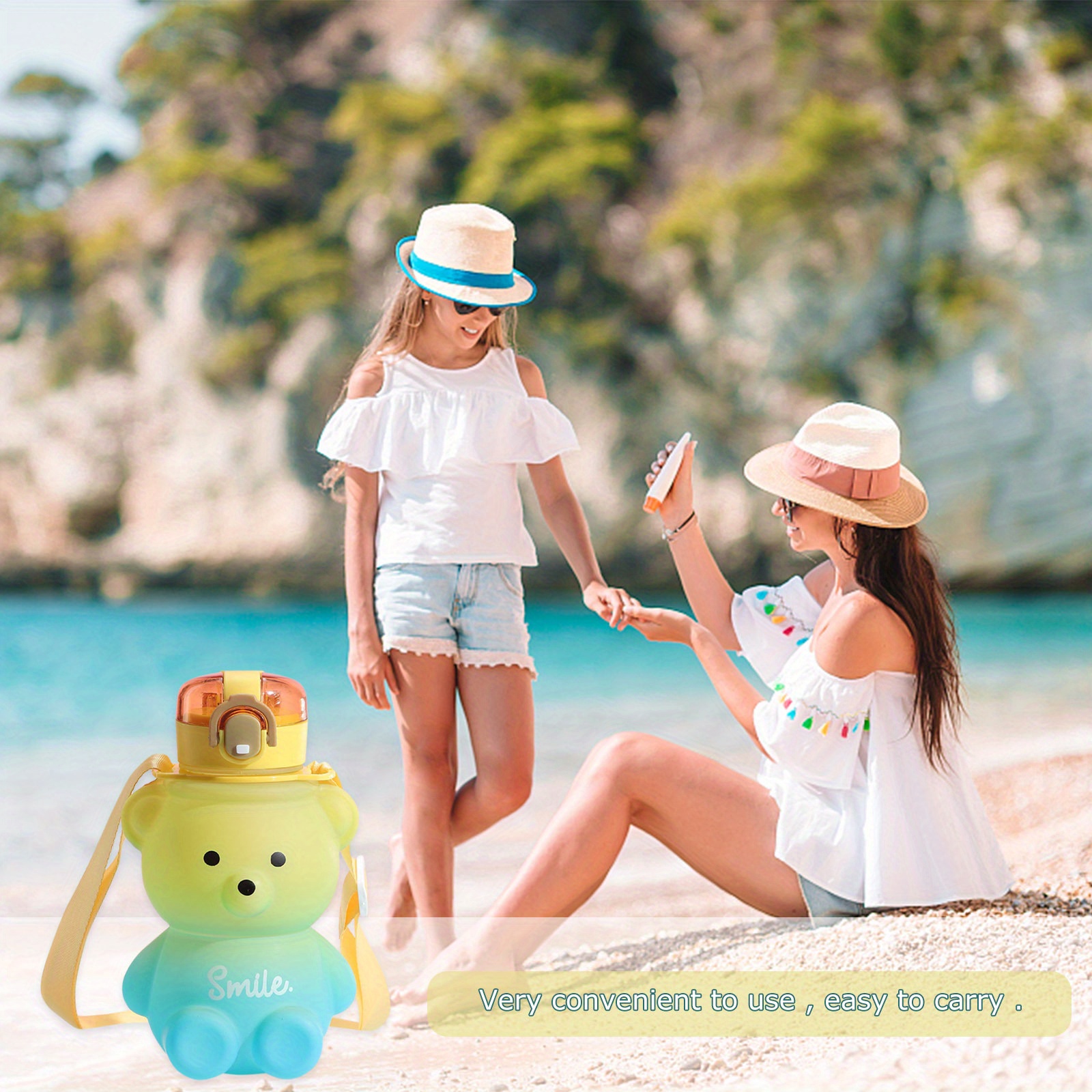 Convenient & Portable Cute Water Bottle With Transparent Straw And Bear  Shaped Cap