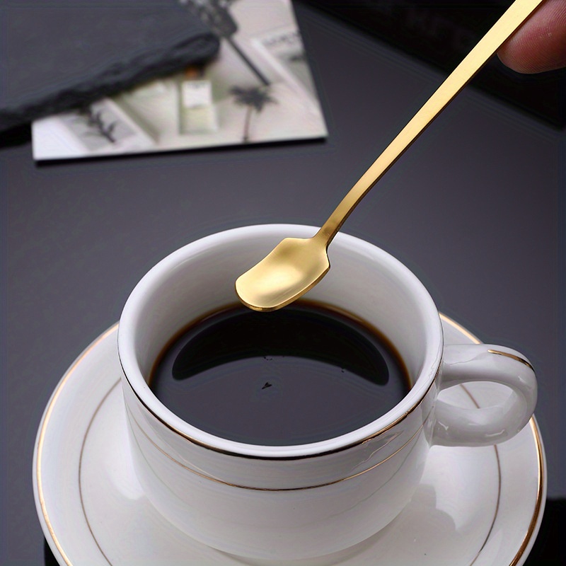 Cuillère à thé et café en acier inoxydable, petite cuillère ronde en titane  doré à Long manche pour Dessert au miel et crème glacée - AliExpress