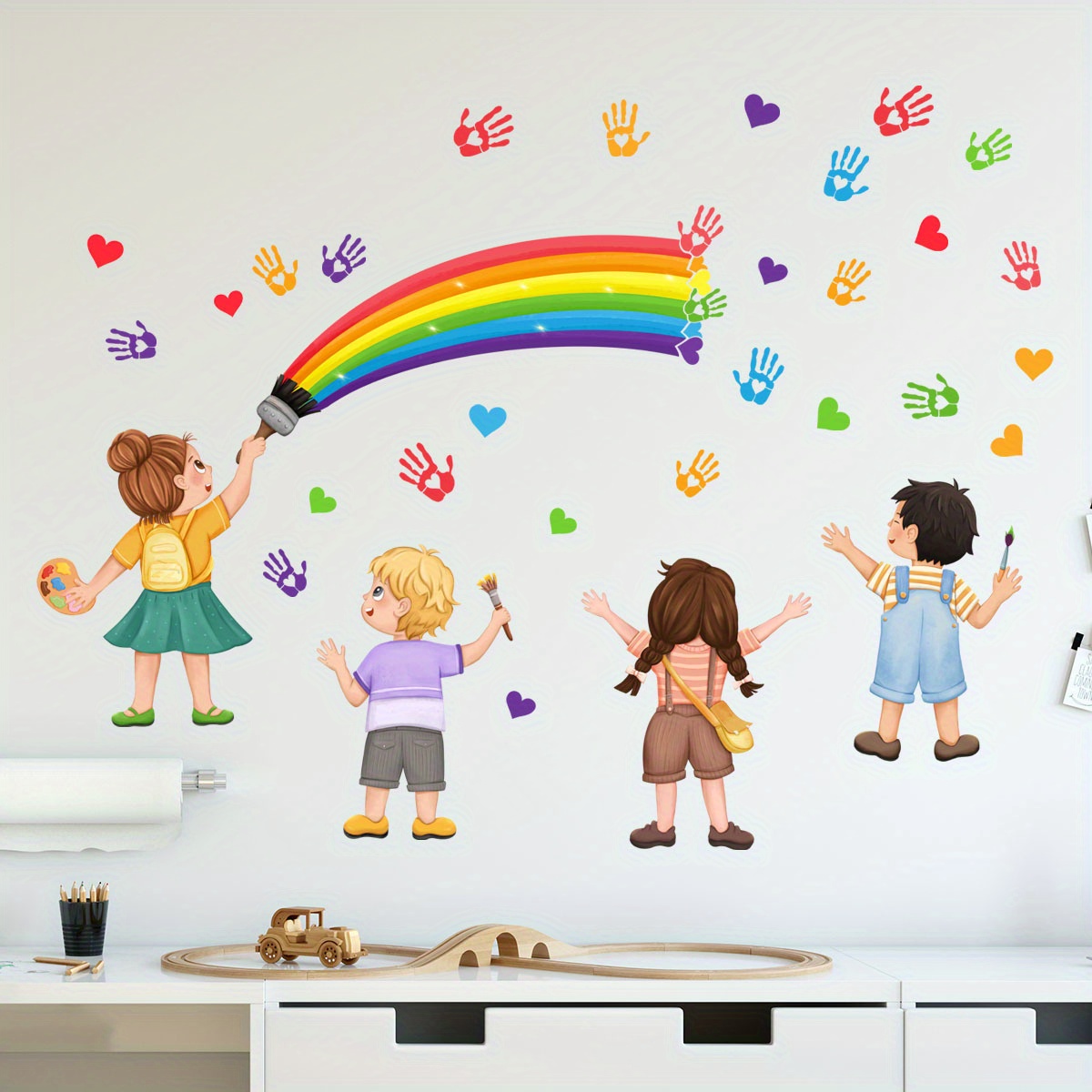 Boho Rainbow Wall Decals for Girls Bedroom - Kids Wall Stickers Playroom Nursery Classroom Daycare Decor