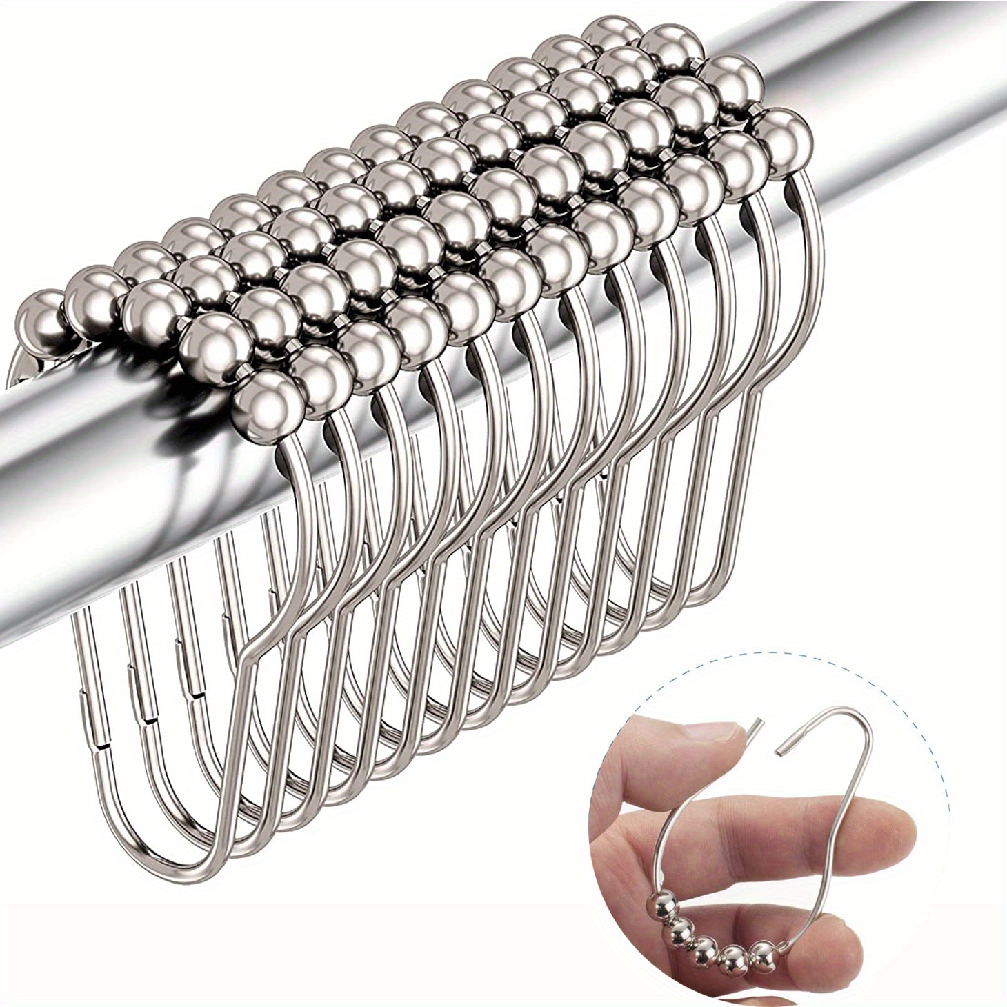 Plastic & Metal Shower Rings for Curtain Bathroom Shower (50pcs)