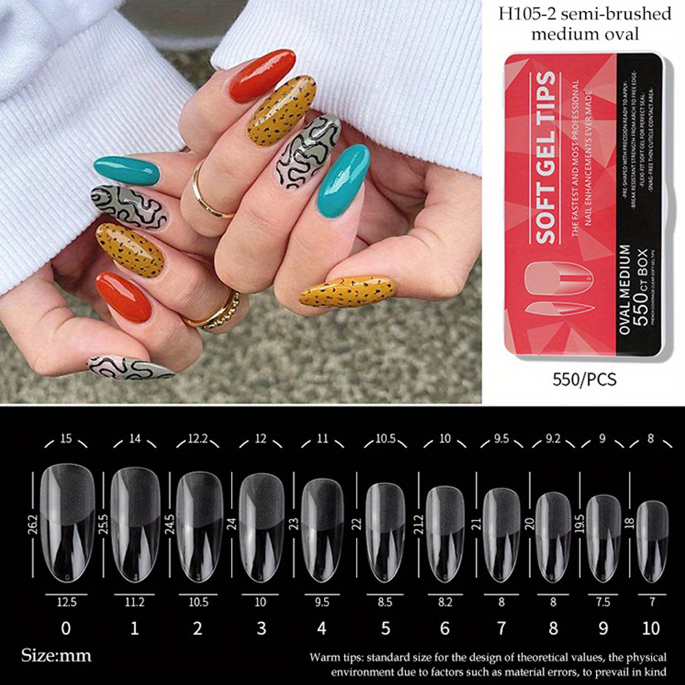 Almond Nail Tips - Soft Gel Full Cover Nails 504 Pieces Size 0-9