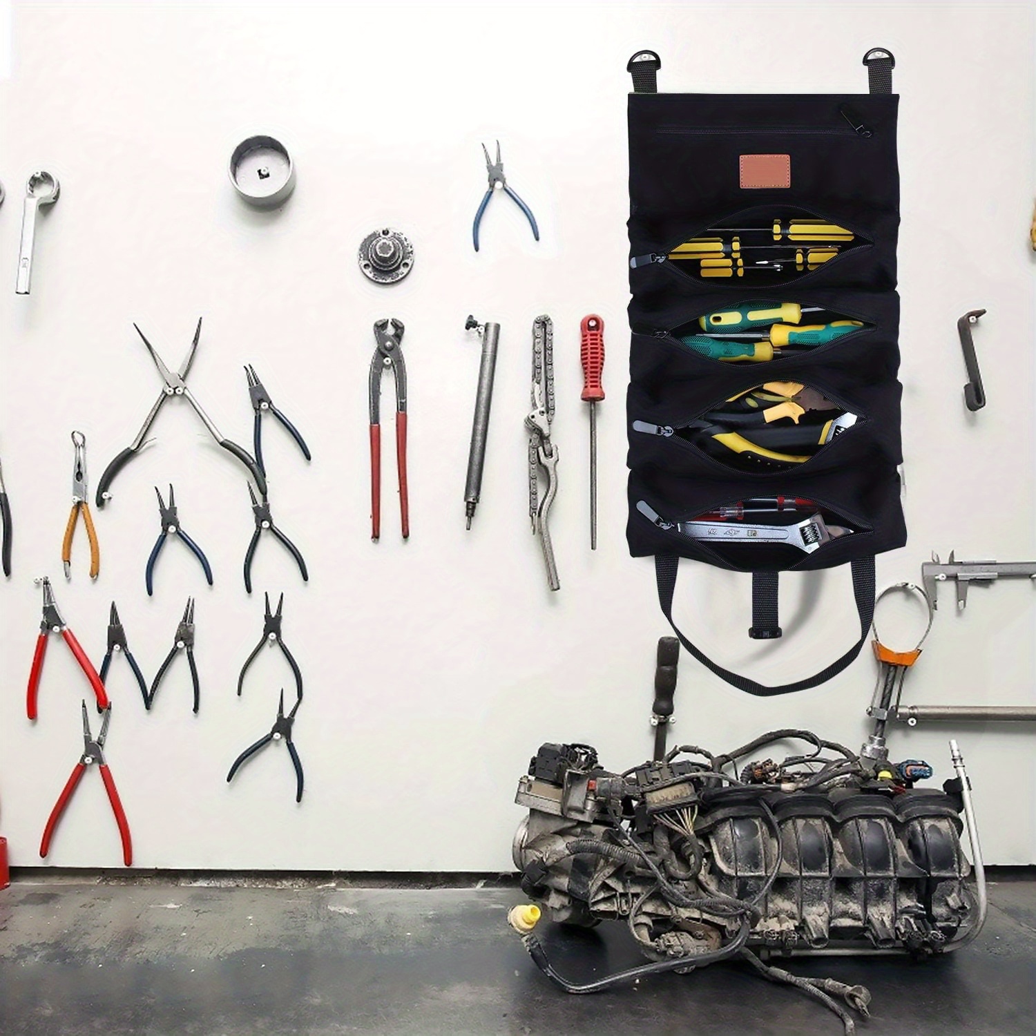 Rouleau à outils en toile cirée avec 14 compartiments Sac de rangement à  outils portable Cadeau pour artisans et bricoleurs GJB011, marron :  : Bricolage
